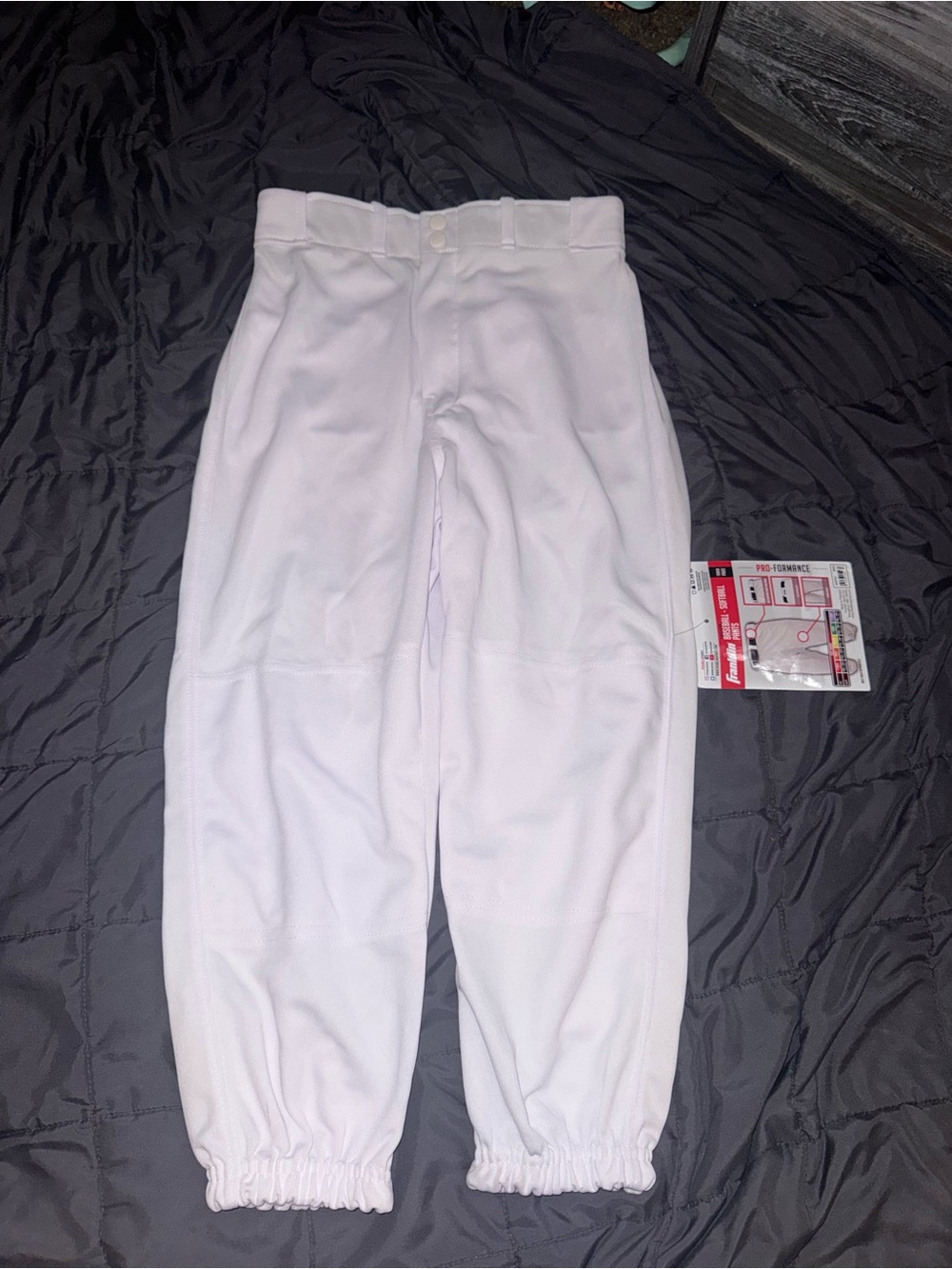 Kids White Baseball Pants with Elastic Ankles